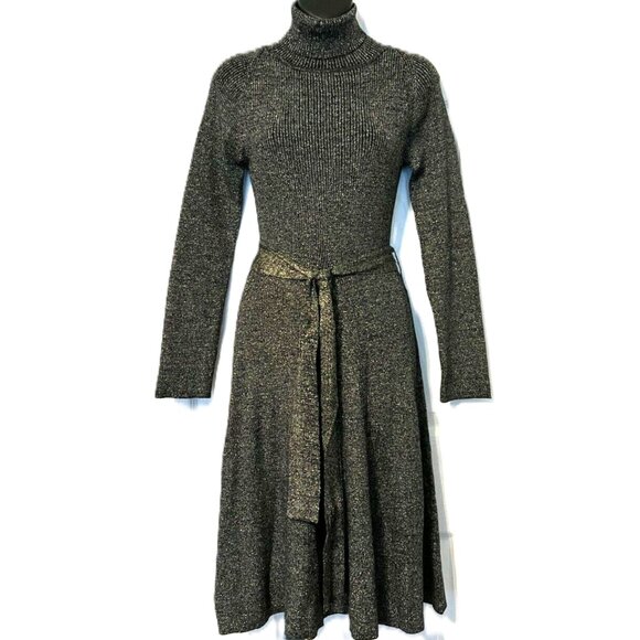 Alex Marie Nicole | Tie Front Sweater Dress Black/Gold | Size Large Women's - Picture 3 of 16